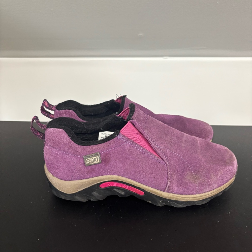 Merrell Kids Jungle Moc Frosty Waterproof Slip On Shoes in Purple, Size 2.5